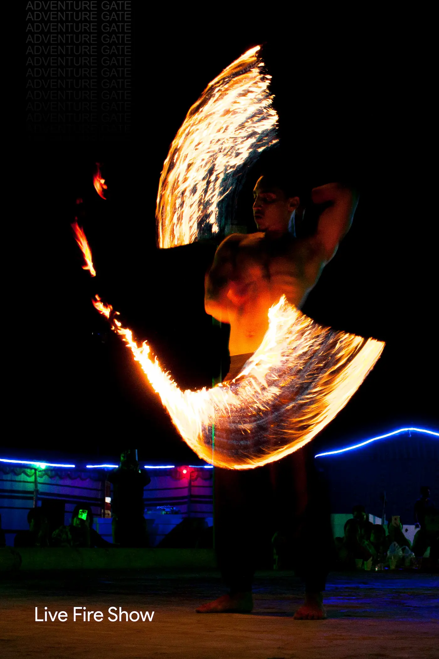 Live fire dance performance in desert safari